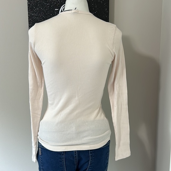 MONROW Top Rib Tee Bone Color Long Sleeve Shirt Stretch Sz M NEW - Picture 8 of 12